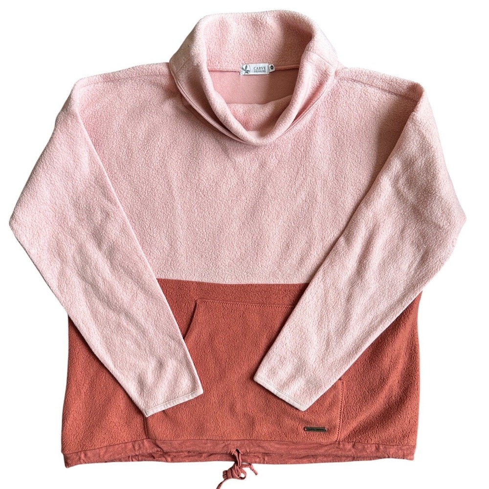 Carve Designs Fleece Pullover Women M Pink Orange Colorblock Cowl Neck Excellent